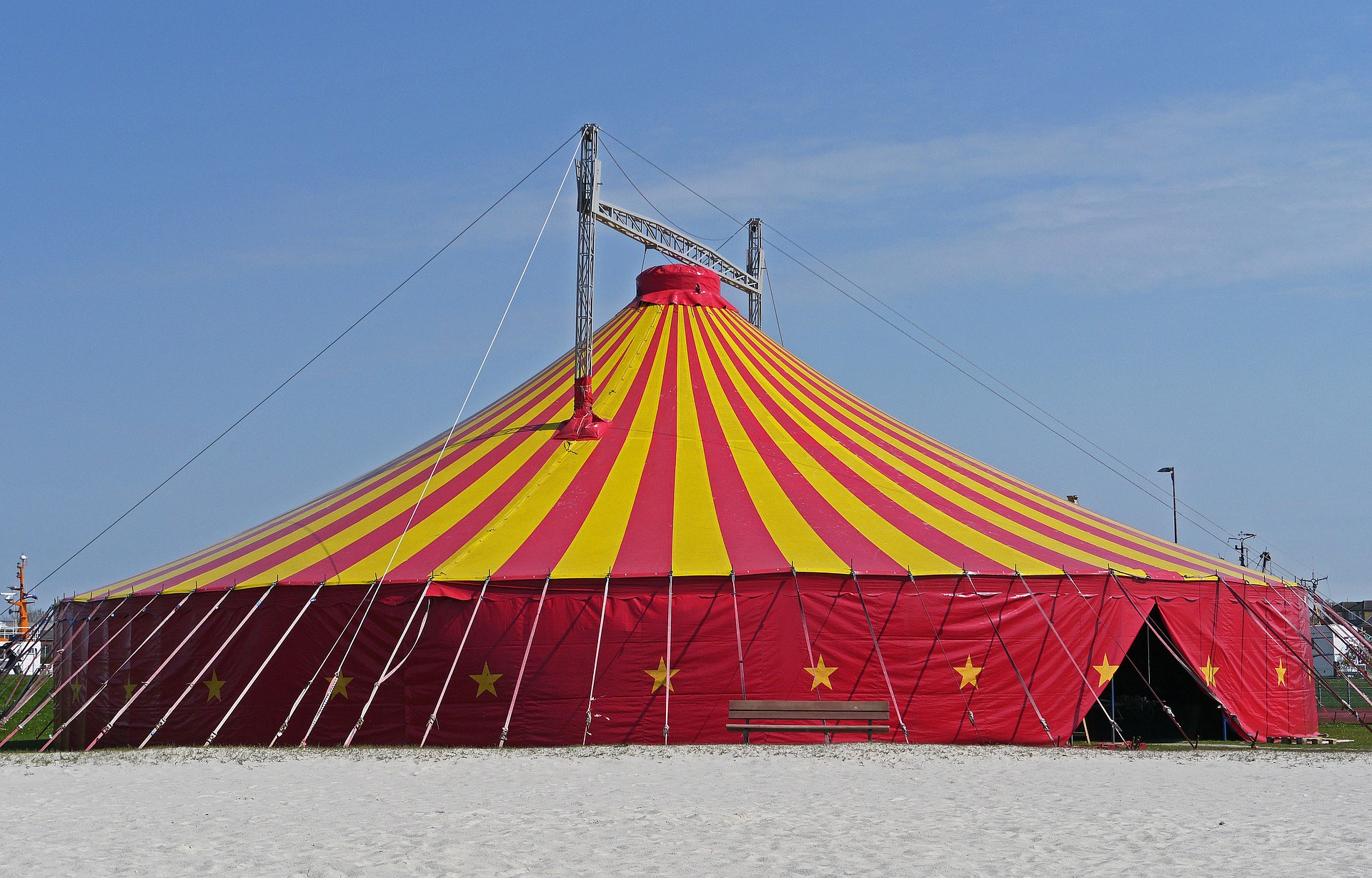 Circus tent is example of fabric structures erected by event labour hire.
